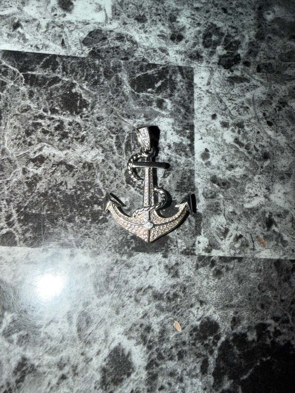 Mens Solid 925 Sterling Silver CZ 3d Anchor Shape Pendant